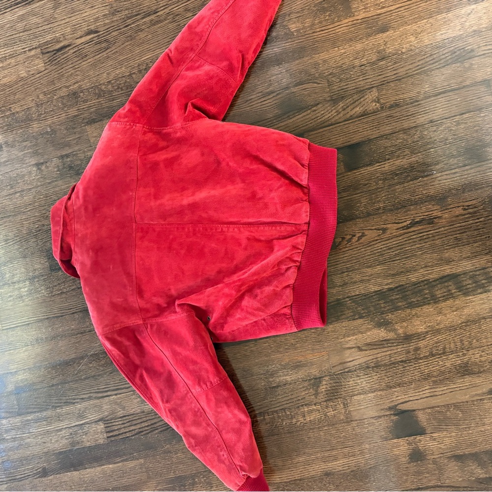 Red Suede Bomber vintage Jacket - - Picture 3 of 6